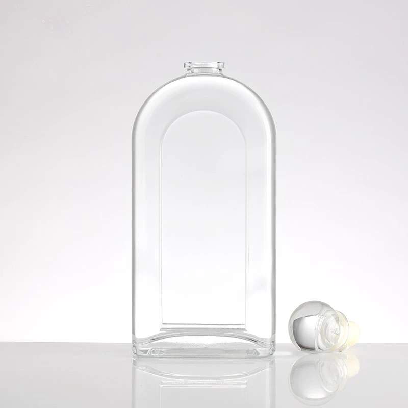 Empty Square Whiskey Glass Bottle With Wooden Cap